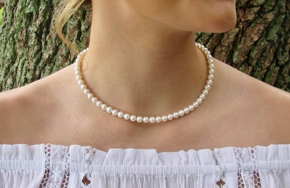 6mm Real Pearl Necklace Bracelet Set W 