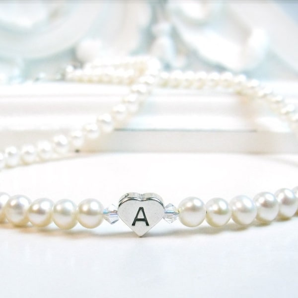 Personalized Real Pearl Necklace, Toddler Pearl Necklace w/ Initial, Simple Strand of Pearls for Girl / Baby, Baptism Christening Gift 5.5mm
