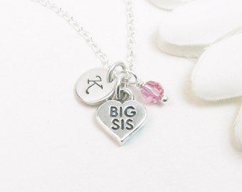 Sterling Silver Big Sister Necklace, Personalized Big Sister Jewelry Gift for Adult or Girl, Big Sis Pendant Charm, Pregnancy Announcement