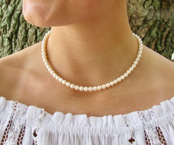 Men's Pearl Necklace, Women's White Pearl Necklace, Round Pearl Necklace, Pearl  Jewelry