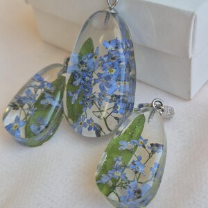 Miscarriage Gift Baby Loss Jewelry Set Forget Me Not Necklace Earrings Real Flower Resin Keepsake Sympathy Memorial Gift