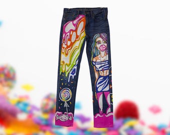 Jeans coloridos pintados à mão