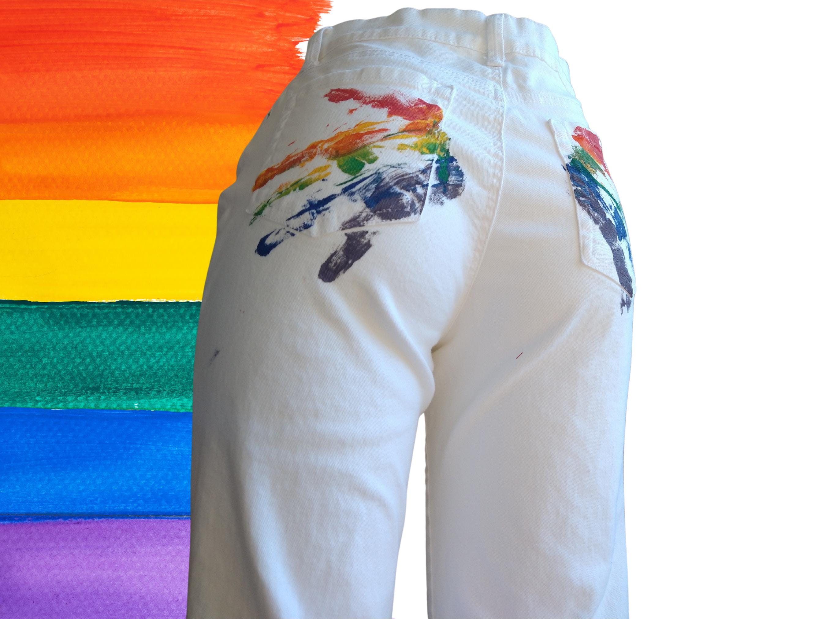 Rainbow Painted Jeans - Etsy