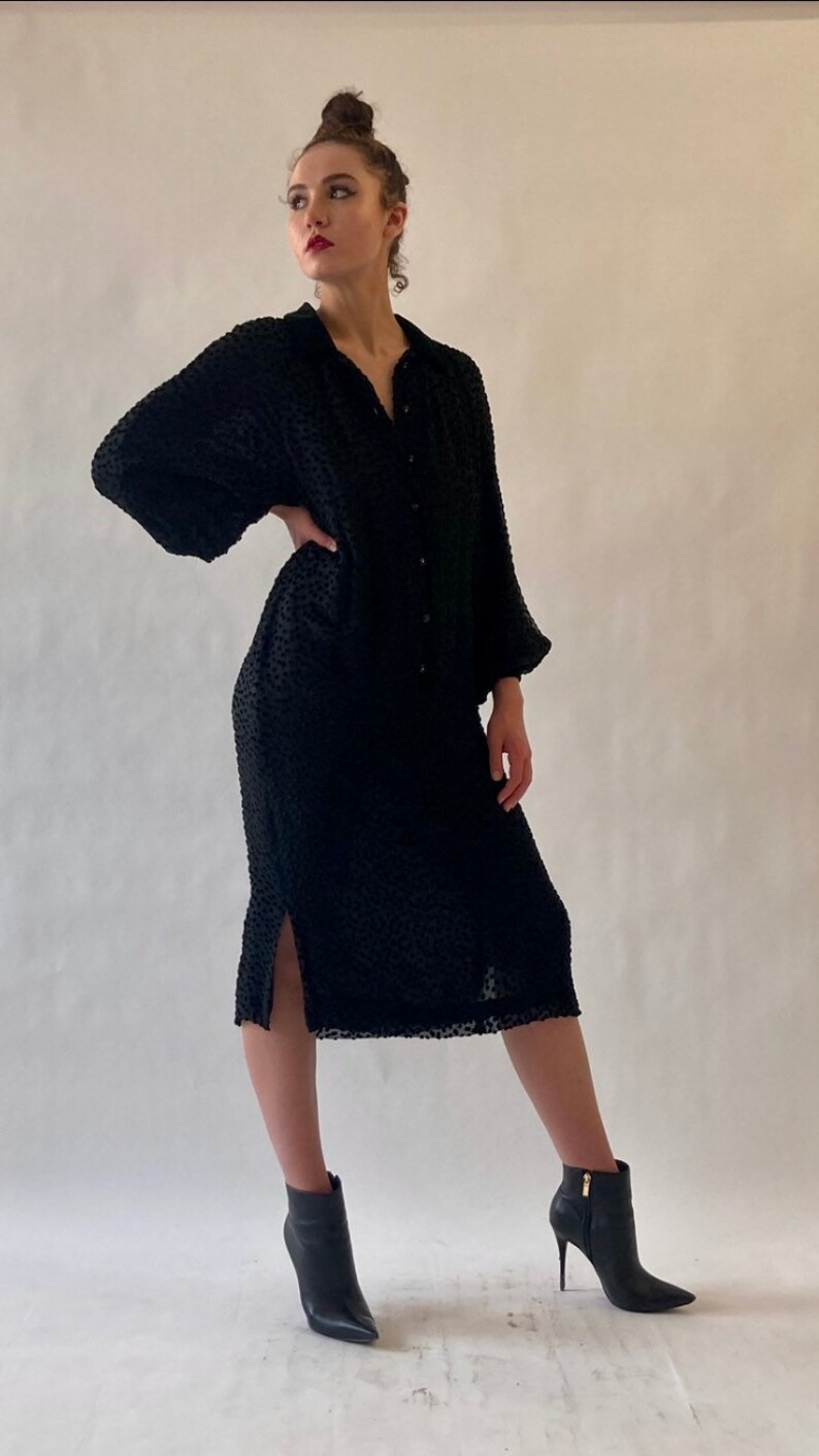 1980s Valentino Silk Swiss dot cut velvet dress