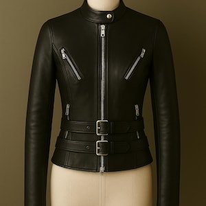 Women&#39;s Black Leather Jacket-Handcrafted Women&#39;s Casual Wear Leather Jacket-Women&#39;s Premium Fitted Leather Wear-Women&#39;s Real Leather Coat