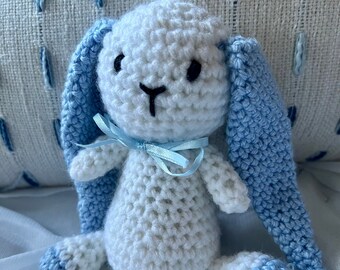 Small Crocheted Blue and White Bunny