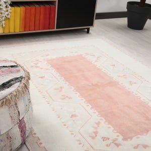 5x7 Beige Pink Turkish Rug, 5x7 Oushak Wool Runner, Bohemian Rug, Handmade Wool Rug, Antique Rug, Vintage Rug, Kitchen Area Rug, Bedroom Rug