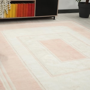 7x9  Pink Beige Turkish Rug, 7x9 Oushak Area Rug, Kitchen Handmade Rug,Boho Wool Rug,Patterned Vintage Rug, 7x9 Kitchen Rug,Living Room Rug
