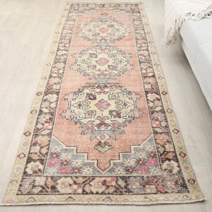 3x9 Red Colorful Rug, 3x9 Oushak Runner, Bohemian Wool Runner, 3x9 Handwoven Antique Rug, Vintage Rug, Kitchen Runner, Hallway Wool Runner