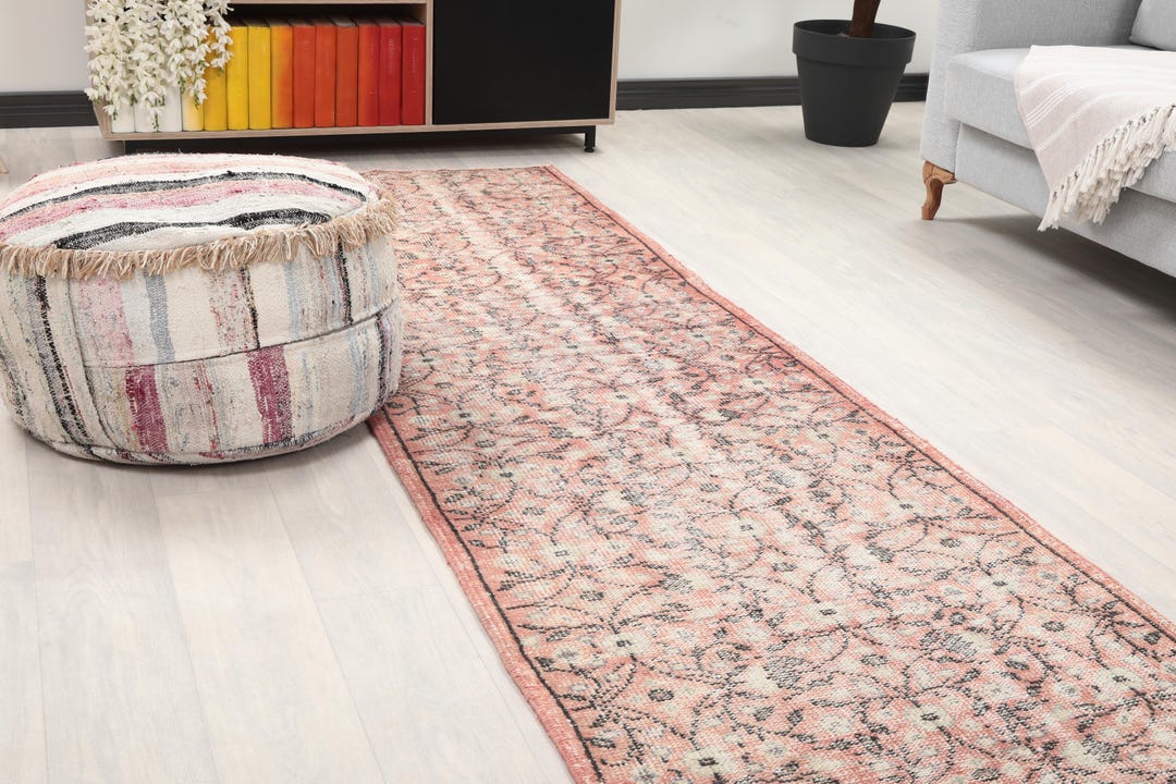 Rusk Color Rug Runners 3x12 Floral Pink Vintage Runner, 3x12 Bohemian Runner, Oushak Runner ...