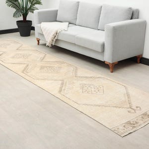 Beige Brauner Kelim Teppich 3x30, Boho Teppich 80x300, Handgemachter Küchenteppich, Gemusterter Läufer