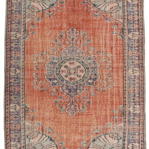 6x9 Orange Handmade Area Rug, 6x9 Oushak Rug, Persian Vintage Rug, Oversized Rug, Patterned Vintage Rug, Kitchen Rug, Living Room Rug