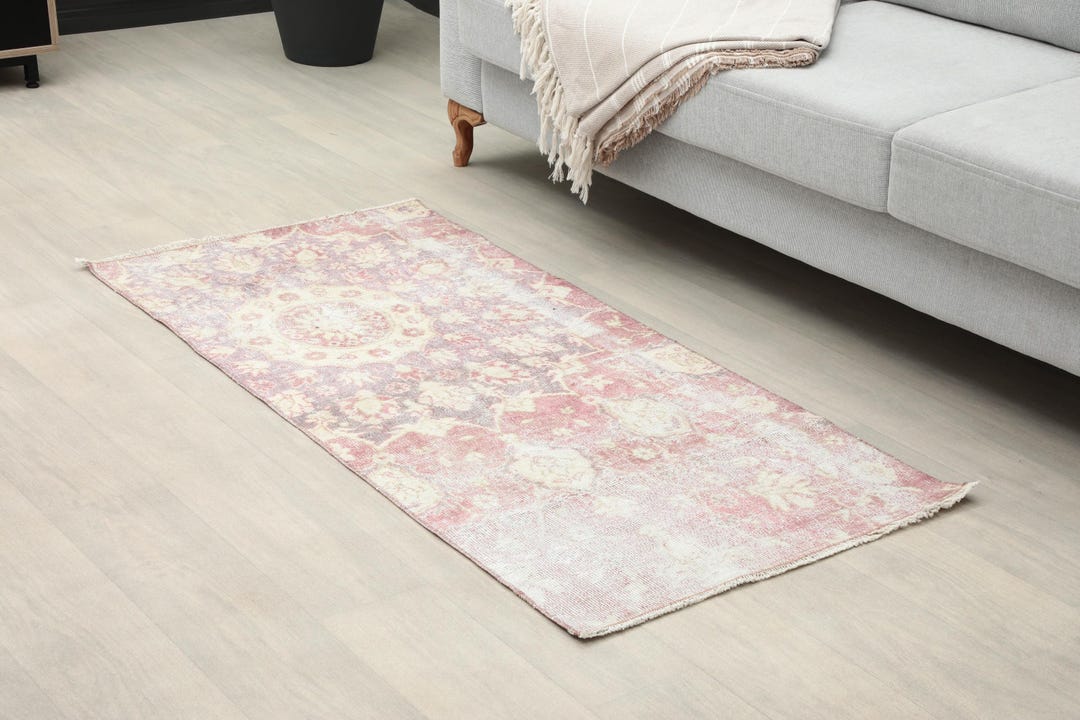 2x5 Purple Beige Turkish Rug, 2x5 Handwoven Doormat Rug, 2x5 Oushak ...