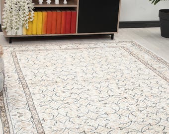 Alfombra de 6x9, alfombra turca vintage, alfombra Oushak de 6x9, alfombra neutra, alfombra hecha a mano, alfombra decorativa desgastada, alfombra de área de 6x9, alfombra de tonos apagados, alfombra antigua, alfombra de lana