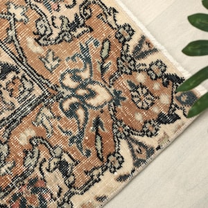 7x10 Beige Floral Turkish Rug, 7x10 Oversize Oushak Runner, Bohemian Patterned Runner, Handmade Wool Rug, Bedroom Area Rug, Living Room Rug