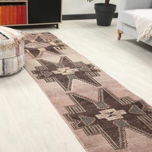 2x13 Brown Turkish Runner, 2x13 Oushak Wool Runner, Muted Bohemian Runner, Handmade Rug, Vintage Kitchen Runner, Neutral Runner, Faded Rug