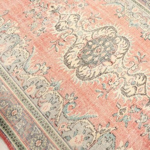 6x10 Pink Blue Turkish Rug, 6x10 Bedroom Handmade Rug, Oushak Rug, Wool Floral Rug, Area Rug, Vintage Rug, Kitchen Wool Rug, Living Room Rug