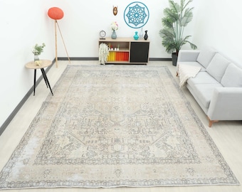 9x12 Beige Brown Persian Rug, Oversized Rug, 9x12 Turkish Rug, 9x12 Vintage Rug, Handmade Rug, Decor Rug, Large Area Rug, Saloon Wool Rug