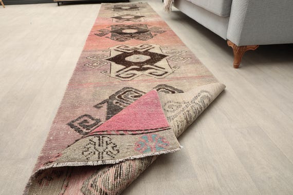 2 x 2 m Rosa Brauner Boho Läufer, 70x200 Handgefertigter Teppich, Vintage Läufer, Boho Läufer, Türkischer Läufer, Küchenläufer, Treppenläufer