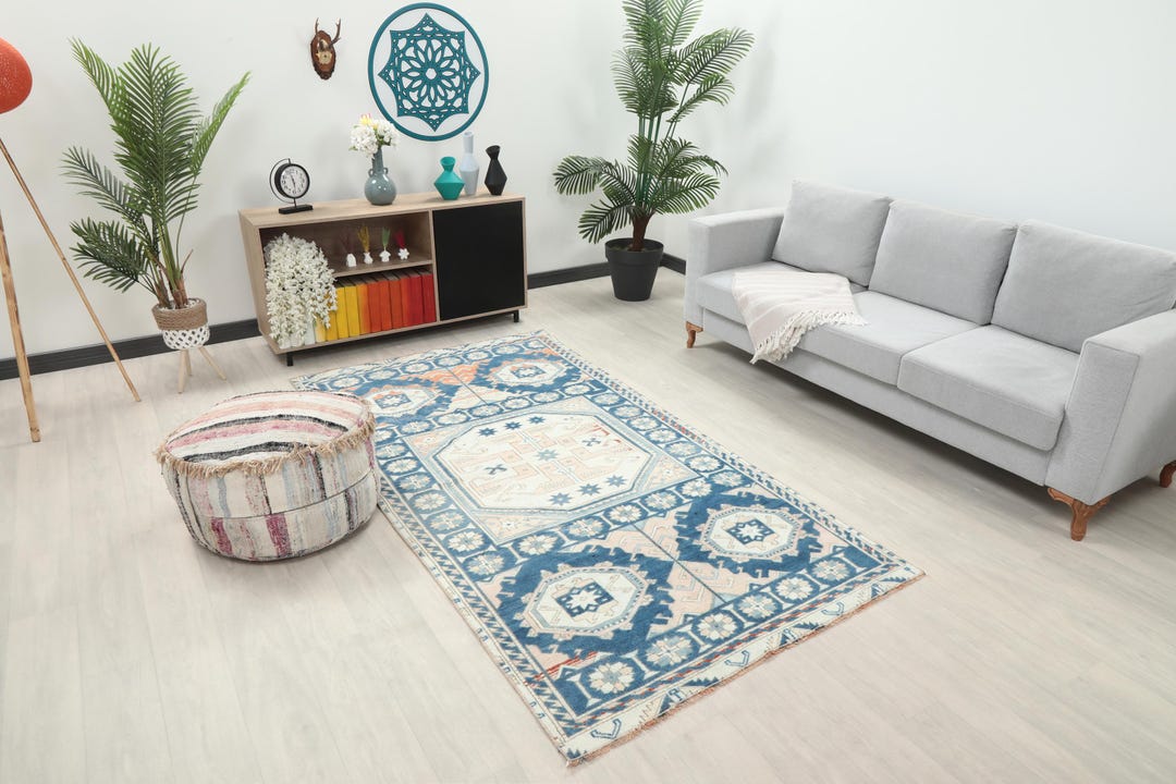 4x8 Blue Handmade Area Rug, Corridor Vintage Rug, 4x8 Oushak Runner ...