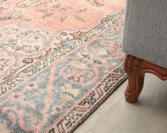 6x9 Pink Floral Turkish Rug, 6x9 Oushak Area Rug, Vintage Handmade Rug, Boho Rug, Vintage Rug, Kitchen Rug, Living Room Rug, Antique Rug
