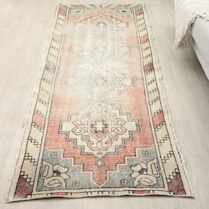 3x9 Red Beige Rug, 3x9 Oushak Runner, Bohemian Wool Runner, 3x9 Handwoven Antique Rug, Vintage Rug, Kitchen Runner, Hallway Wool Runner