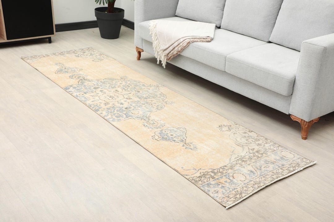 3x10 Beige Brown Blue Runner Oushak Chic Runner, Bohemian Runner ...