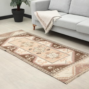 3x7 Pink Beige Brown Turkish Rug, 3x7 Corridor Runner, 3x7 Handmade Home Decor Rug, Floor Area Carpet, Bedroom Rugs, Antique Vintage Runner