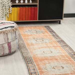 3x10 Orange Blue Turkish Runner, 3x10 Oushak Runner, Bohemian Runner,Handmade Rug, Vintage Runner, Kitchen Rug,Hallway Rug, Corridor Runner