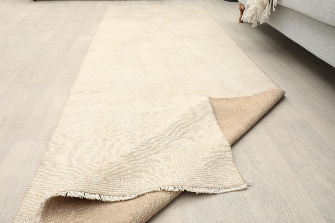 3x9 Ft Beige Vintage Rug, 3x9 Oushak Runner, Floral Wool Runner ...