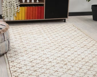 Alfombra bohemia beige y marrón de 1,5 x 2,5 cm, hecha a mano, de estilo Oushak de 1,5 x 2,5 cm, turca, antigua, de lana vintage, para cocina y salón.