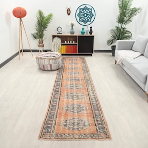 3x12 Turkish Orange Blue Runner - Elegant Area Rug, Bohemian Style, Home Decor, Living Room, Unique Design, Soft Texture Vibrant Colors Rugs