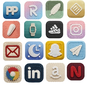 Crochet App Icons Pack, Knitted iOS Android Home Screen Icons (Digital Download)