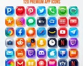 3D Glass App Icons Pack |  (140 Icons )  Original Colors, Crystalline Glossy (Digital Download)