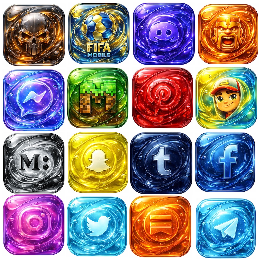 Liquid Glass App Icons – Glossy Blue 3D Home Screen Decor (+160 Icon ...
