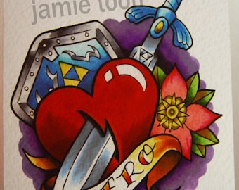 8x10 Legend of Zelda "Hero" tattoo flash print