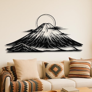 Mount Fuji Metal Wall Art | Japanese Mountain Silhouette Wall Decor | Modern Nature-Inspired Black Steel Artwork for Home or Office