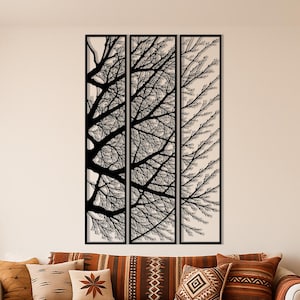 Tree Branch Metal Wall Art Set of 3 | Modern Nature-Inspired Wall Decor | Black Minimalist Laser Cut Panels for Living Room or Entryway