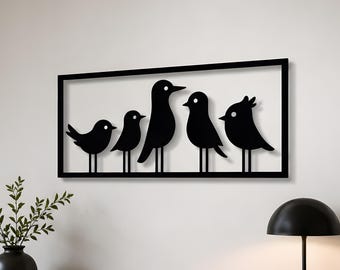 Bird Family Metal Wall Art Silhouette, Modern Minimalist Decor
