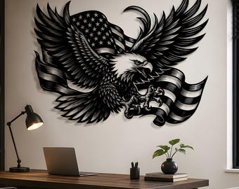 American Bald Eagle Metal Wall Art, Patriotic USA Flag Decor