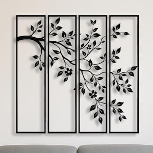 Modern Tree Branch Wall Art, 4 Panel Metal Wall Decor, Nature Inspired Minimalist Wall Sculpture, Metal Wall Decor, Metal Wall Art