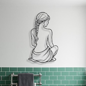Minimalist Female Silhouette Metal Wall Art | Spa Bathroom Woman Line Art Decor | Woman Bathroom Wall Decor | Metal Wall Art