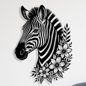 Floral Zebra Metal Wall Art | Animal Wall Decor for LivingRoom or Nursery | Safari Theme Metal Sculpture | Zebra Wall Art | Zebra Wall Decor