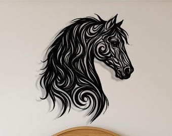 Horse Wall Art, Metal Wall Decor, Black Horse Head Silhouette, Rustic Animal Wall Hanging, Equestrian Room Decoration Modern Horse Gift