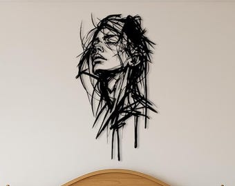 Abstract Female Face Metal Wall Art | Modern Expressive Woman Silhouette Wall Decor | Black Minimalist Line Art Wall Art for Home or Studio