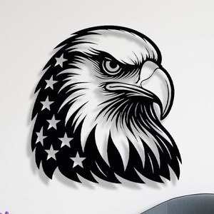 Amerikanischer Adler Metallwandkunst - Weißkopfseeadler-Dekor - USA-Flaggen-Metallschild für Haus oder in der Garage - Amerikanische Flaggen-Wanddekoration