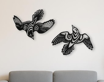 Flying Birds Metal Wall Art, Set of 2 Black Bird Silhouette Wall Decor, Modern Nature Wall Hanging, Bird Lover Gift for Home Office
