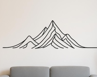 Mountain Wall Art Metal Sign, Minimalist Mountain Silhouette Wall Decor, Modern Rustic Metal Mountain Artwork for Living Room or Bedroom