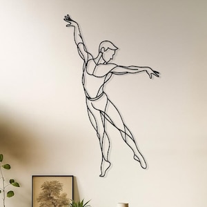 Male Ballet Dancer Metal Wall Art, Modern Line Art Sculpture, Black Metal Minimalist Wall Decor for Dance Studio or Home
