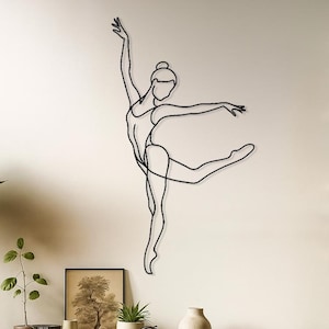 Ballerina Metal Wall Art, Elegant Dancer Silhouette Metal Decor, Ballet Girl Line Art for Living Room or Dance Studio